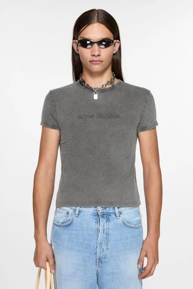 Acne Studios Blurred Logo Tshirt 8211 Fitted Unisex Fit Faded Grey Man Tshirts