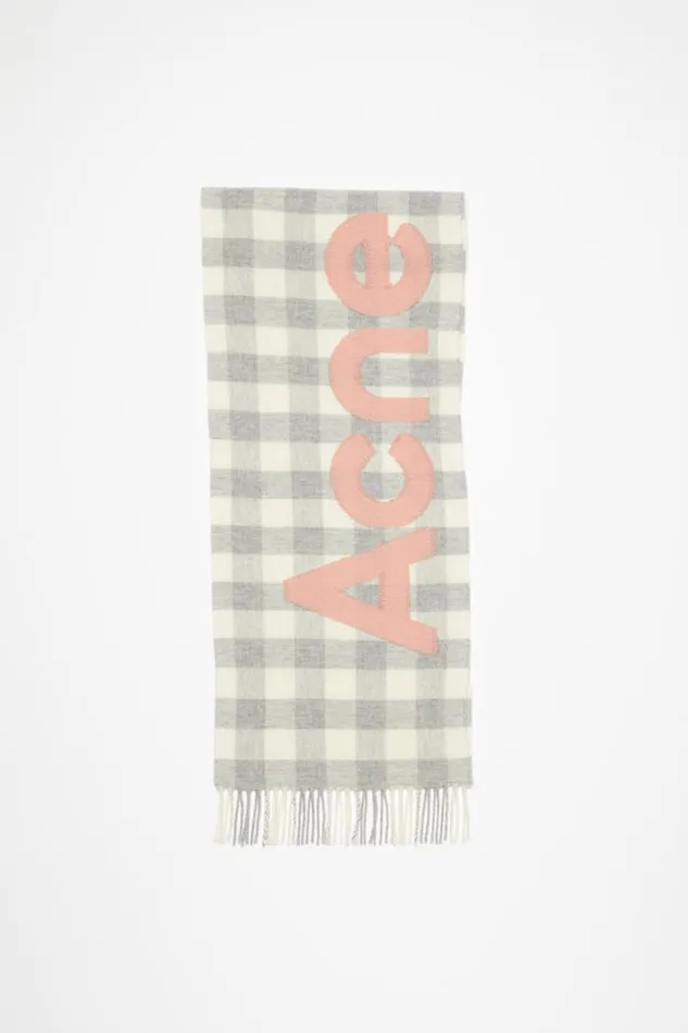 Acne Studios Check Logo Scarf Greypink Woman Scarves