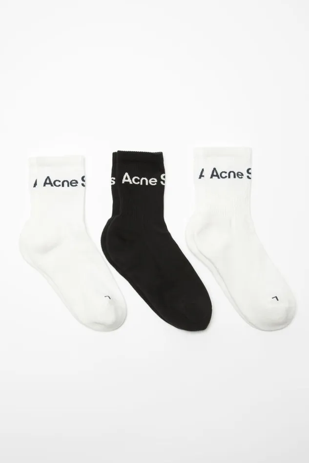 Acne Studios Cotton Logo Socks 8211 3 Pack Whitewhiteblack Woman Socks