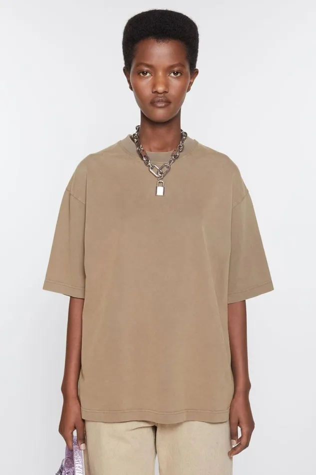 Acne Studios Crew Neck Tshirt 8211 Relaxed Unisex Fit Taupe Brown Woman Tshirts Acne Studios Crew Neck Tshirt 8211 Relaxed Unisex Fit Taupe Brown Woman Tshirts