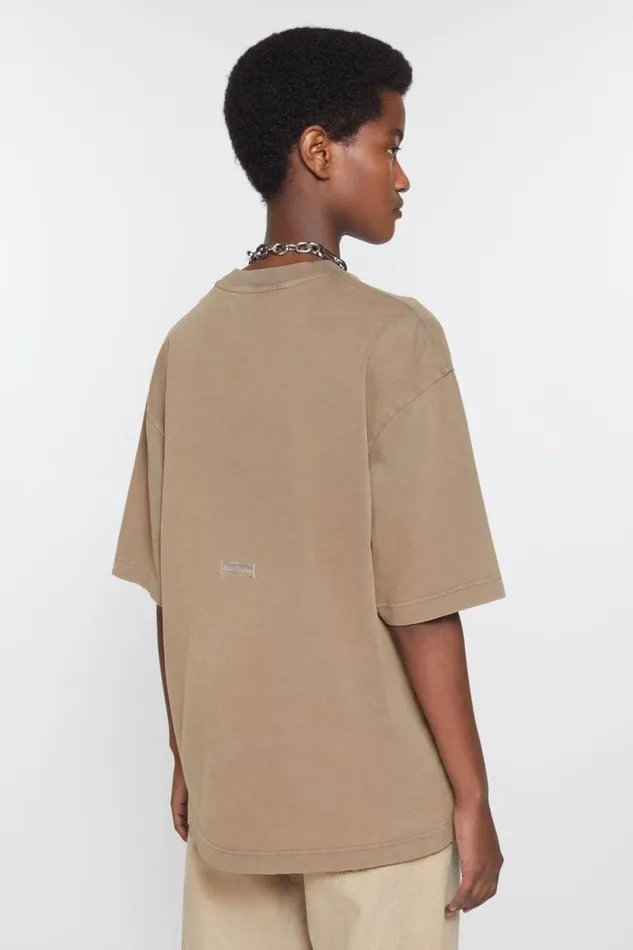 Acne Studios Crew Neck Tshirt 8211 Relaxed Unisex Fit Taupe Brown Woman Tshirts