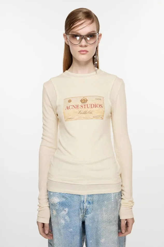 Acne Studios Doublelayered Long Sleeve Tshirt Ecru Beige Woman Tshirts
