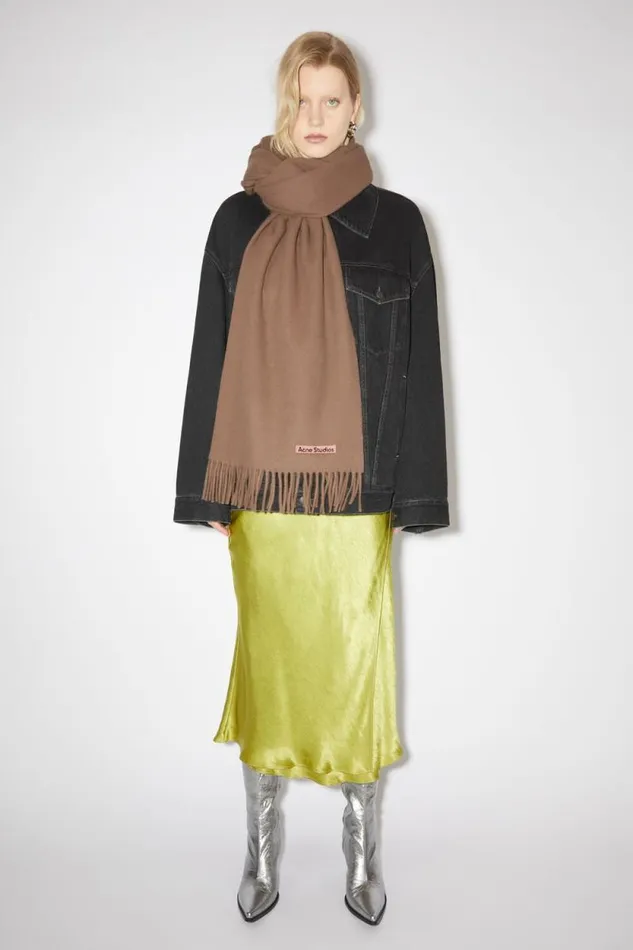 Acne Studios Fringe Wool Scarf 8211 Oversized Caramel Brown Woman Scarves