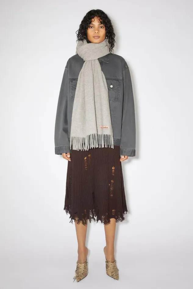 Acne Studios Fringe Wool Scarf 8211 Oversized Light Grey Melange Woman Scarves