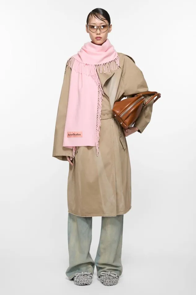 Acne Studios Fringe Wool Scarf Pink Man Scarves