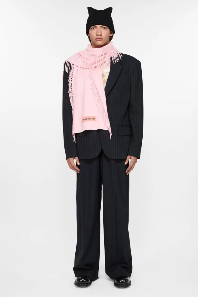 Acne Studios Fringe Wool Scarf Pink Man Scarves