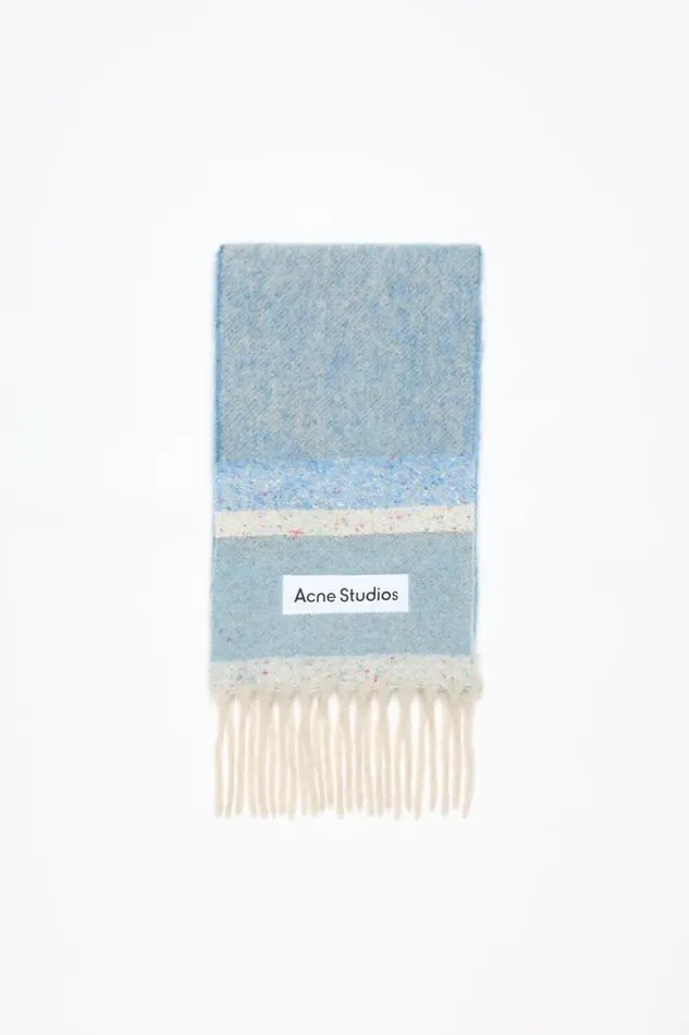Acne Studios Fringed Scarf Logo Denim Blue Man Scarves