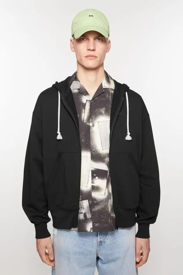 Acne Studios Hooded Zip Sweater Black Man Sweatshirts