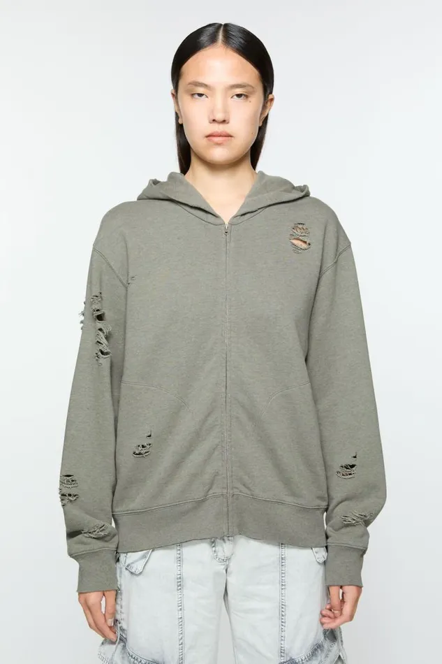 Acne Studios Hooded Zipper Sweater Moss Green Woman Sweatshirts