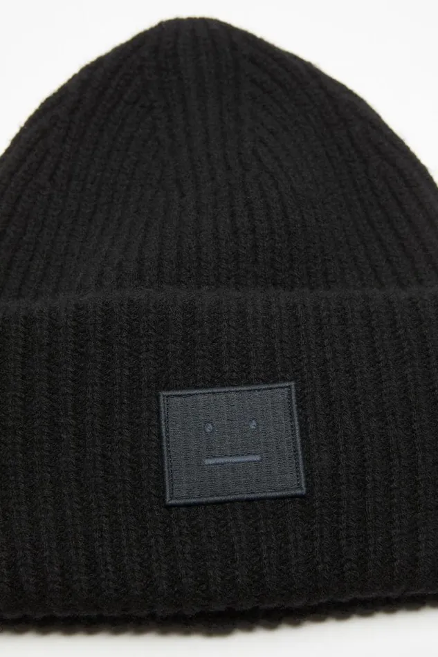 Acne Studios Large Face Logo Beanie Black Man Hats