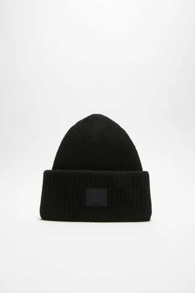 Acne Studios Large Face Logo Beanie Black Woman Hats