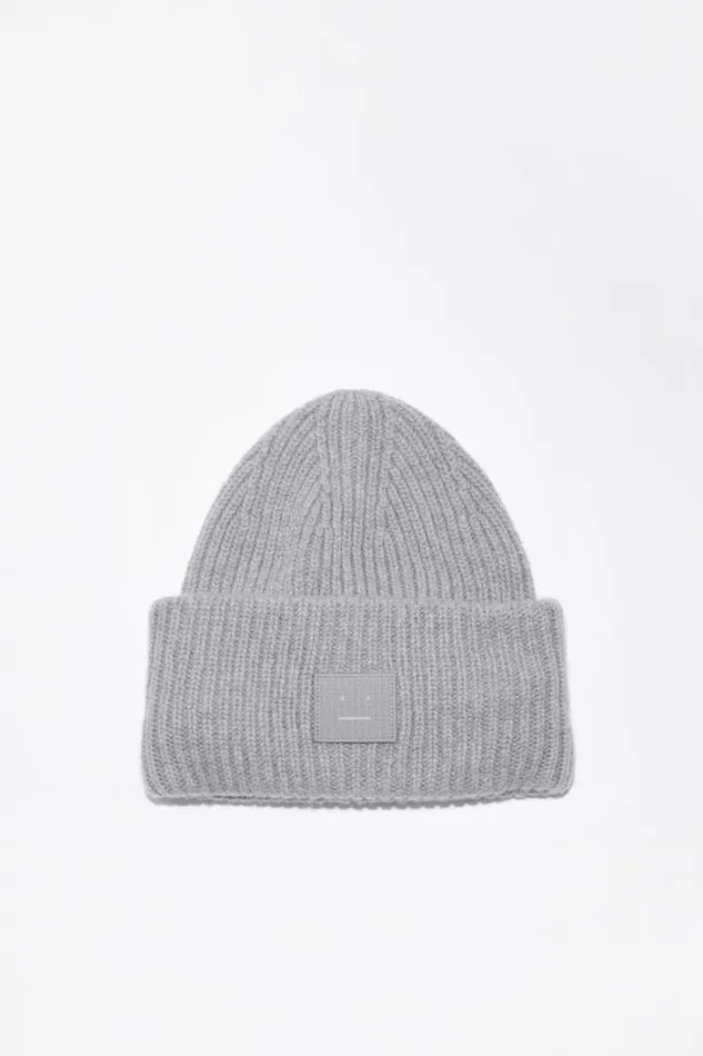 Acne Studios Large Face Logo Beanie Grey Melange Woman Hats