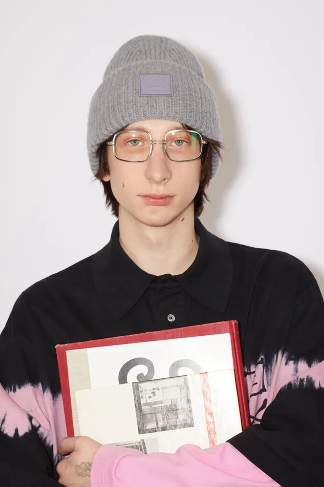 Acne Studios Large Face Logo Beanie Grey Melange Woman Hats