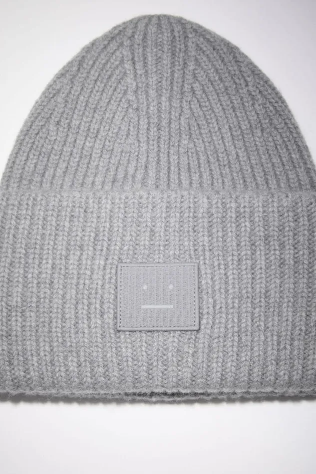 Acne Studios Large Face Logo Beanie Grey Melange Woman Hats