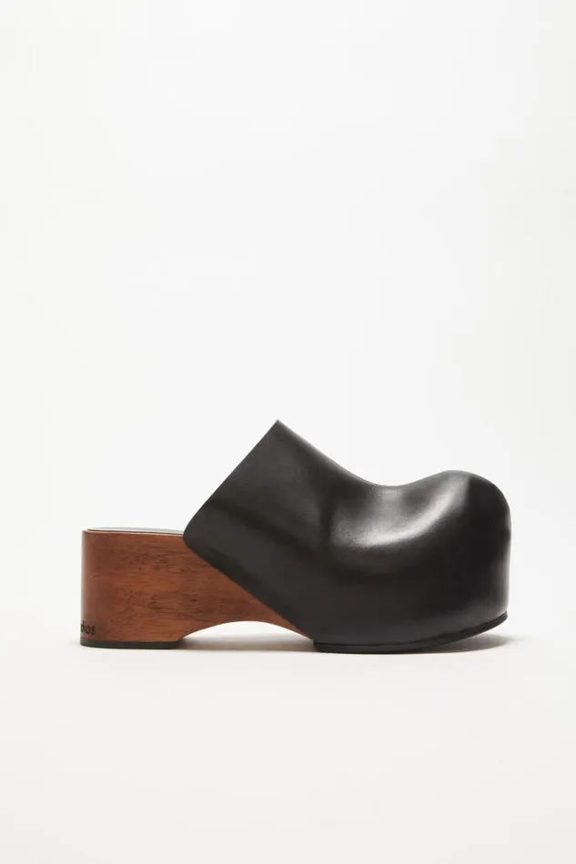 Acne Studios Leather Wood Clogs Black Woman Shoes