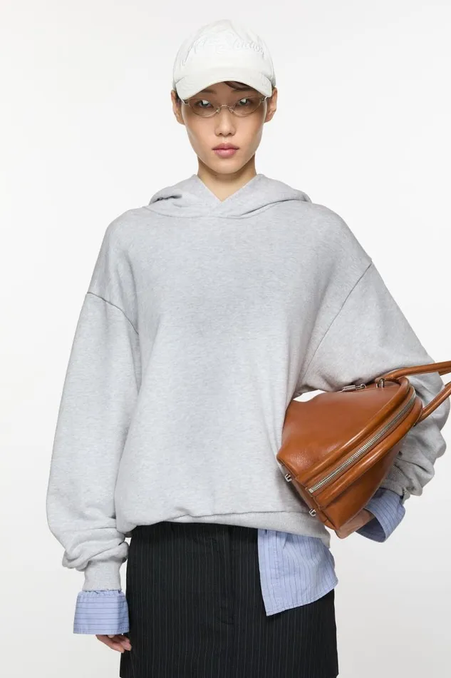 Acne Studios Logo Hooded Sweater Pale Grey Melange Woman Sweatshirts
