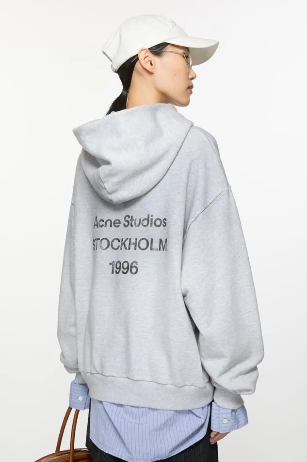 Acne Studios Logo Hooded Sweater Pale Grey Melange Woman Sweatshirts