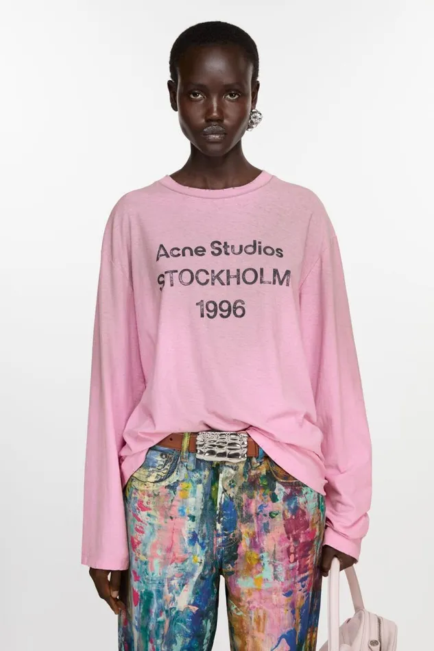 Acne Studios Logo Tshirt 8211 Relaxed Fit Cotton Candy Pink Woman Tshirts