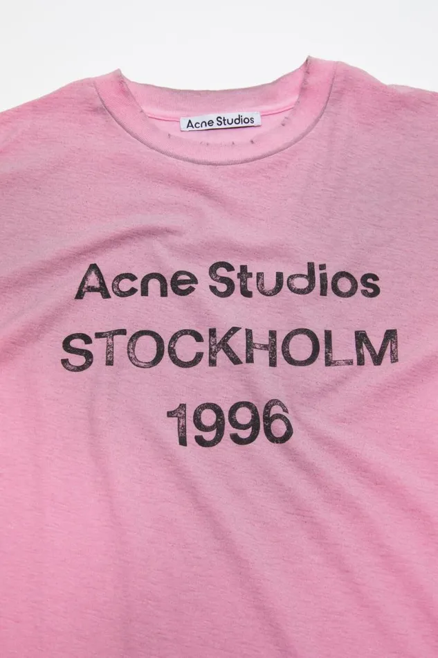 Acne Studios Logo Tshirt 8211 Relaxed Fit Cotton Candy Pink Woman Tshirts
