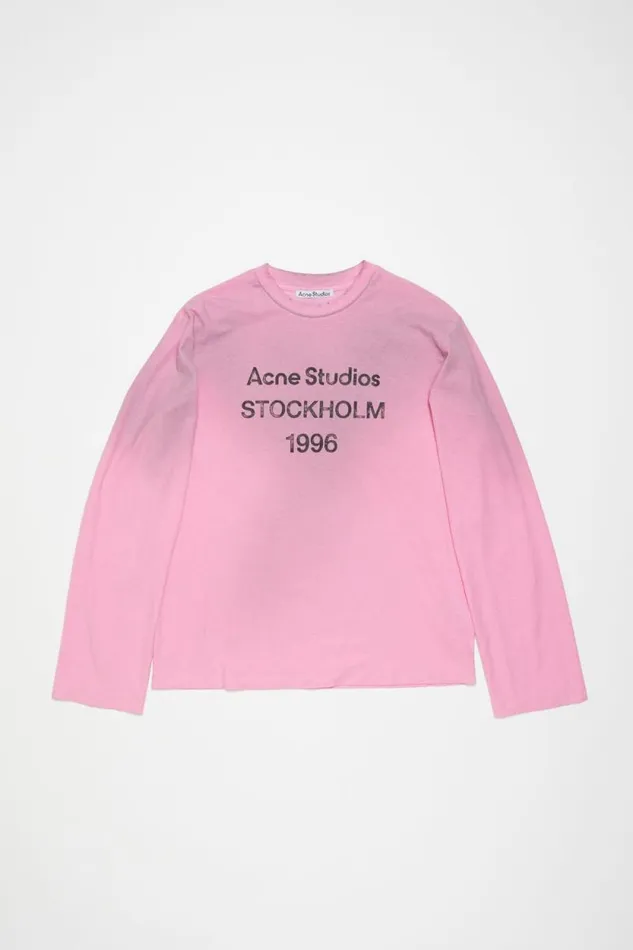 Acne Studios Logo Tshirt 8211 Relaxed Fit Cotton Candy Pink Woman Tshirts