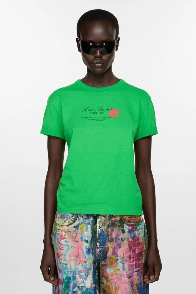 Acne Studios Logo Tshirt Bright Green Woman Tshirts