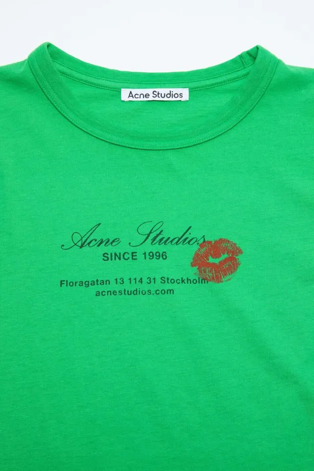 Acne Studios Logo Tshirt Bright Green Woman Tshirts