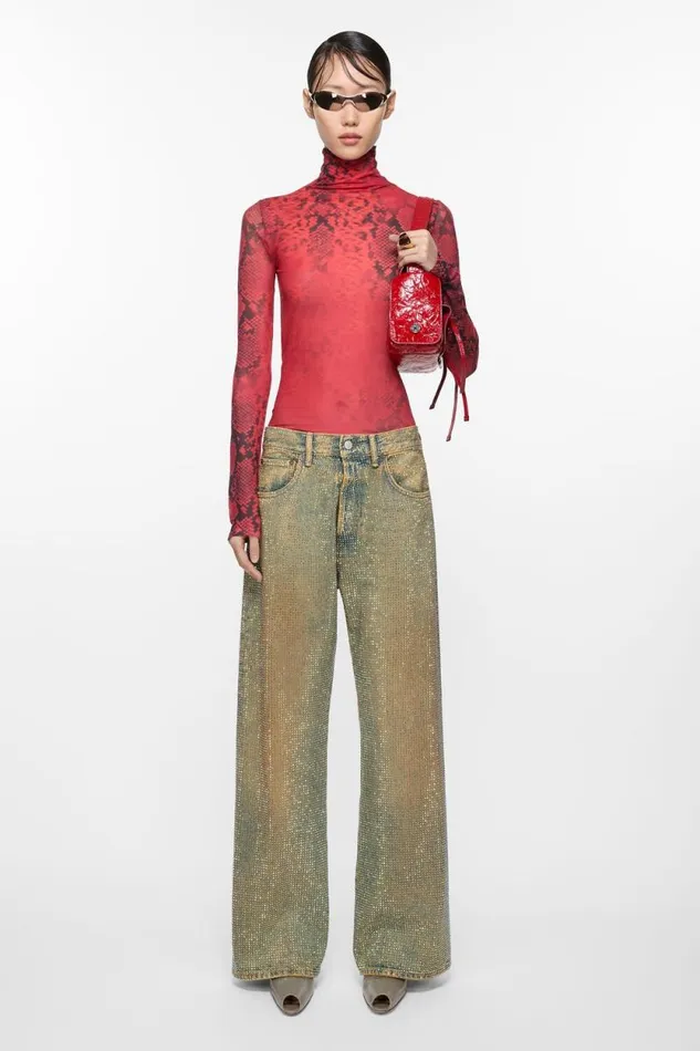 Acne Studios Loose Fit Crystal Studs Jeans 8211 2021F Mid Blue Woman Jeans