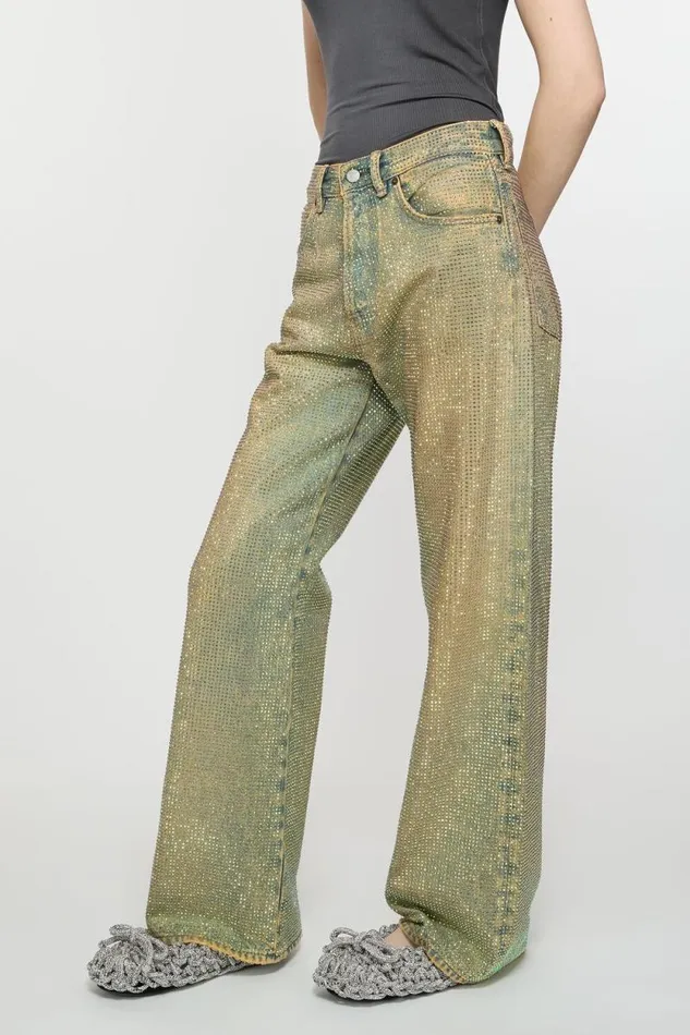 Acne Studios Loose Fit Crystal Studs Jeans 8211 2021F Mid Blue Woman Jeans