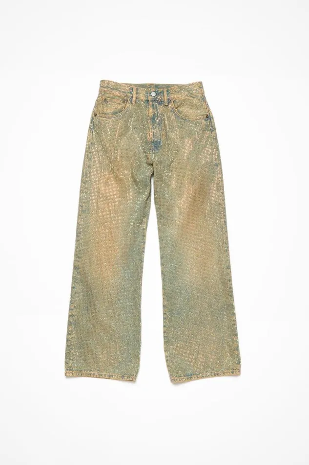 Acne Studios Loose Fit Crystal Studs Jeans 8211 2021F Mid Blue Woman Jeans