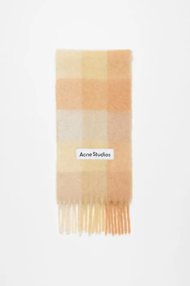 Acne Studios Mohair Checked Scarf Peachwhitebeige Man Scarves