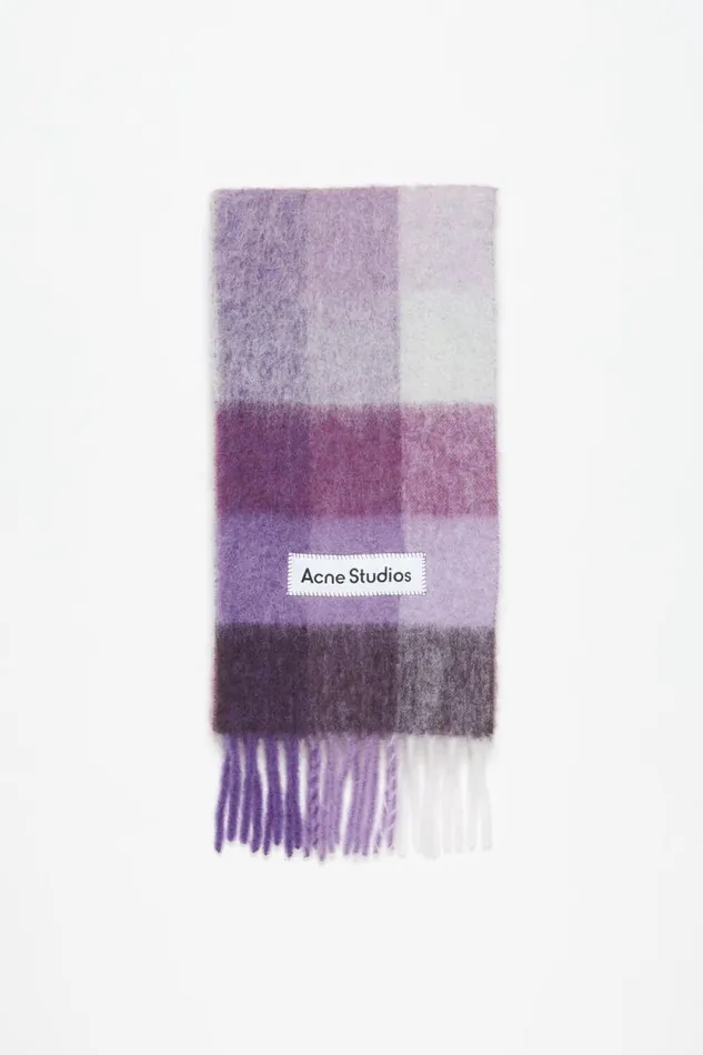Acne Studios Mohair Checked Scarf Purplewhite Man Scarves