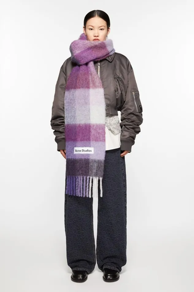 Acne Studios Mohair Checked Scarf Purplewhite Man Scarves