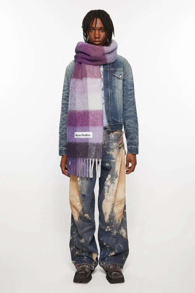 Acne Studios Mohair Checked Scarf Purplewhite Man Scarves