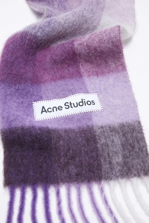 Acne Studios Mohair Checked Scarf Purplewhite Man Scarves