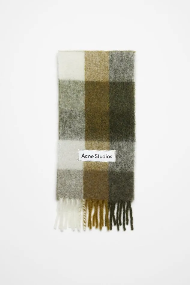 Acne Studios Mohair Checked Scarf Taupegreenblack Woman Scarves