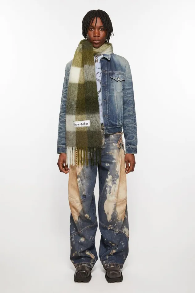 Acne Studios Mohair Checked Scarf Taupegreenblack Woman Scarves