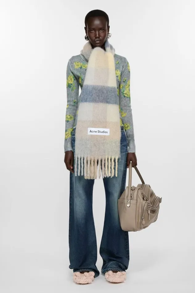 Acne Studios Mohair Checked Scarf Vanillabeigelavender Woman Scarves