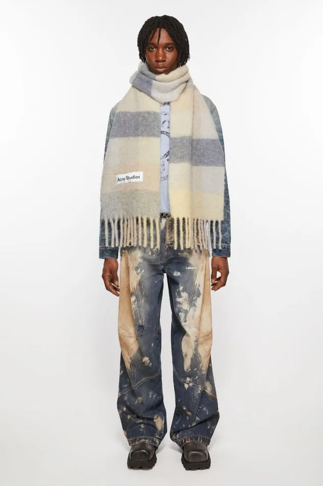 Acne Studios Mohair Checked Scarf Vanillabeigelavender Woman Scarves