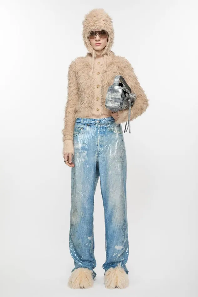 Acne Studios Printed Sequins Trousers Mid Blue Woman Trousers