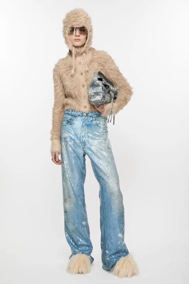 Acne Studios Printed Sequins Trousers Mid Blue Woman Trousers