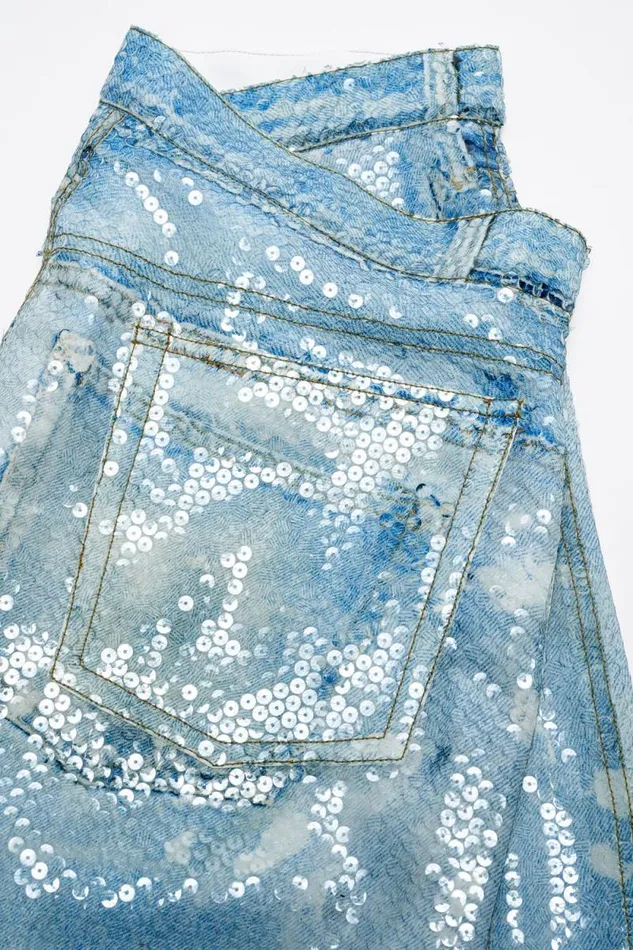 Acne Studios Printed Sequins Trousers Mid Blue Woman Trousers