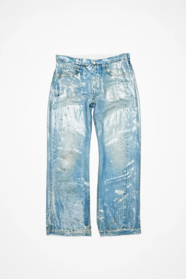 Acne Studios Printed Sequins Trousers Mid Blue Woman Trousers