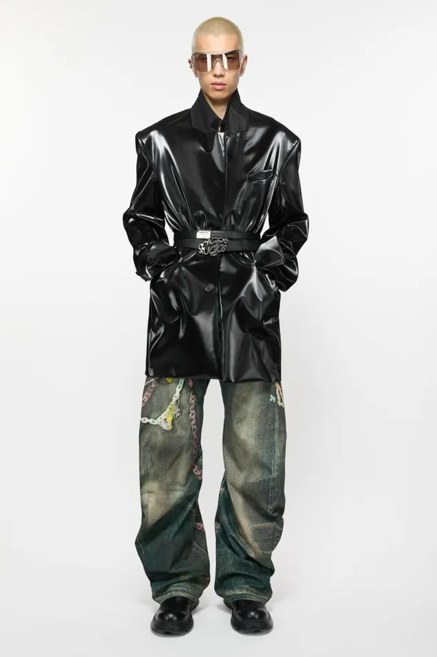 Acne Studios Singlebreasted Glossed Overcoat Black Man Outerwear