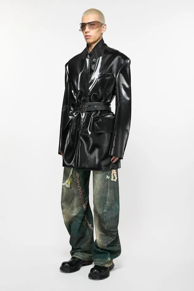 Acne Studios Singlebreasted Glossed Overcoat Black Man Outerwear