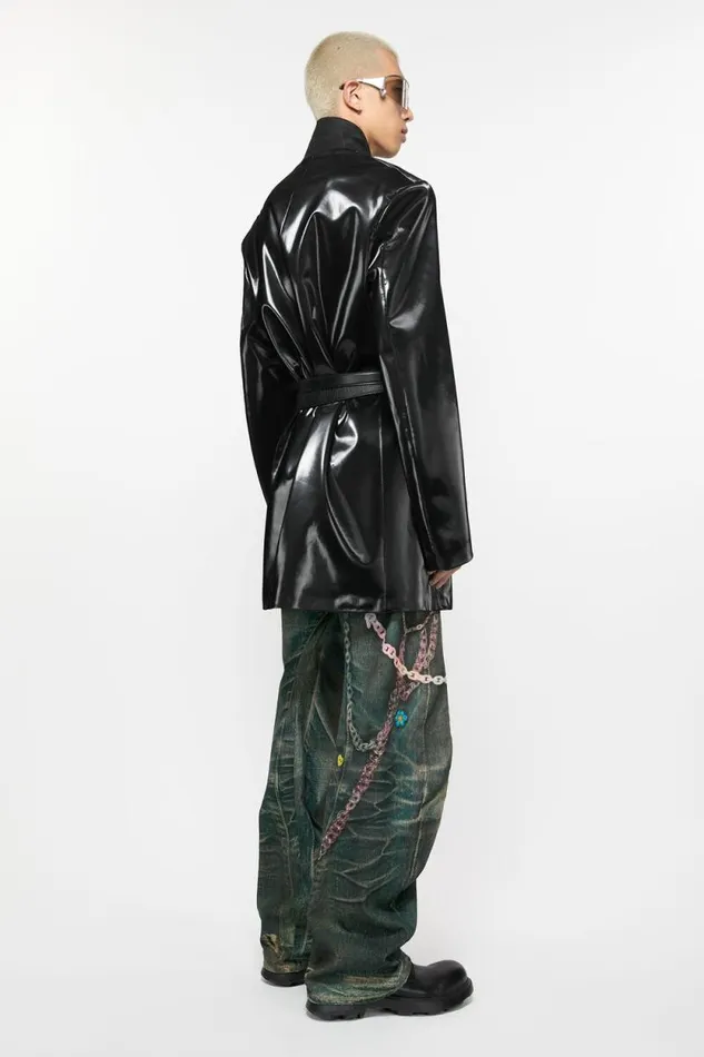 Acne Studios Singlebreasted Glossed Overcoat Black Man Outerwear