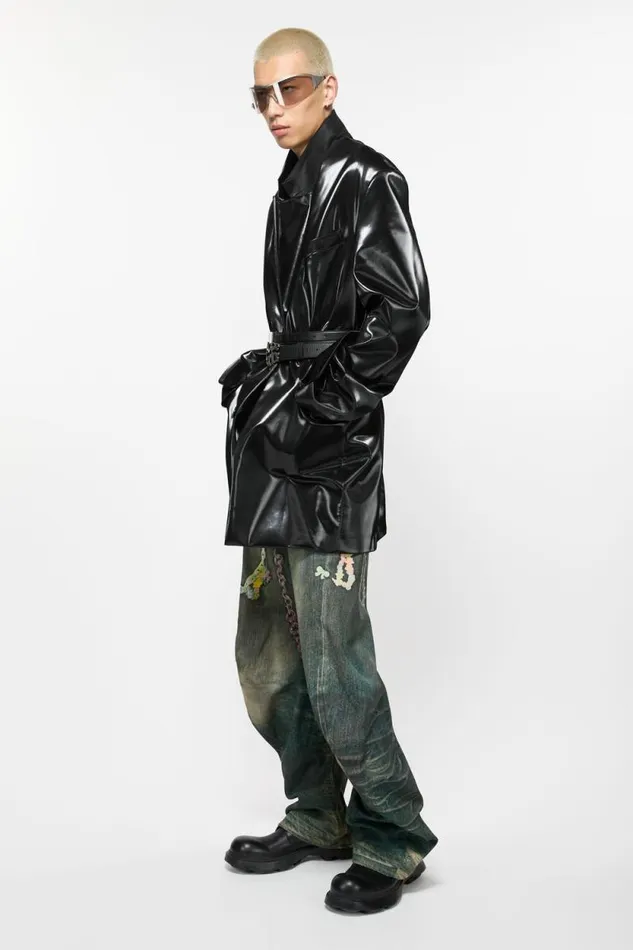 Acne Studios Singlebreasted Glossed Overcoat Black Man Outerwear