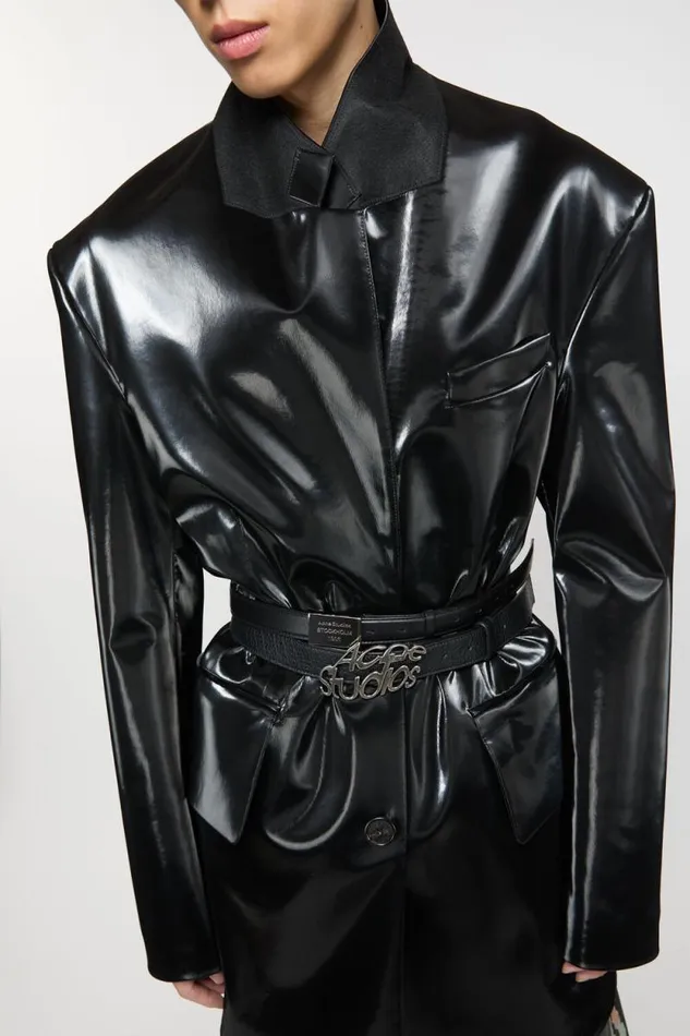 Acne Studios Singlebreasted Glossed Overcoat Black Man Outerwear