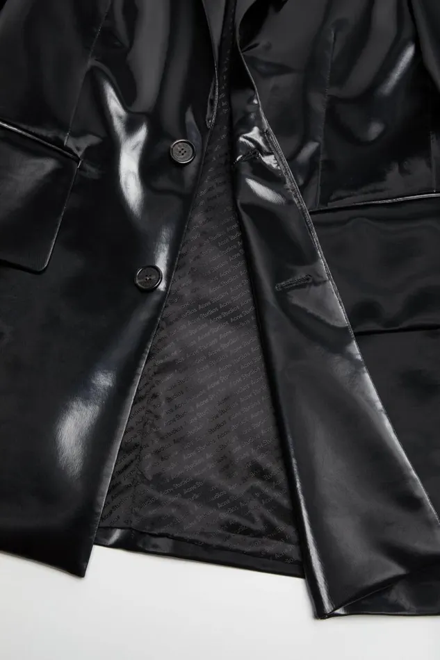 Acne Studios Singlebreasted Glossed Overcoat Black Man Outerwear