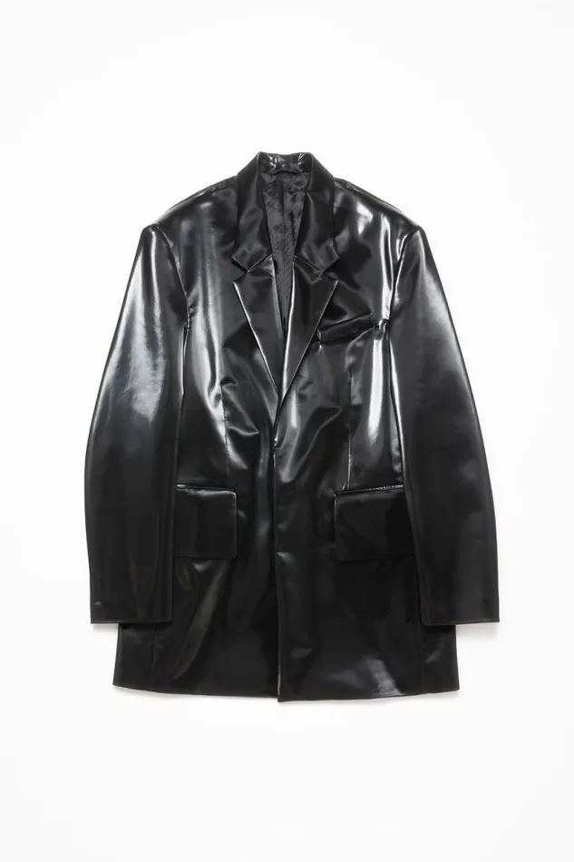 Acne Studios Singlebreasted Glossed Overcoat Black Man Outerwear