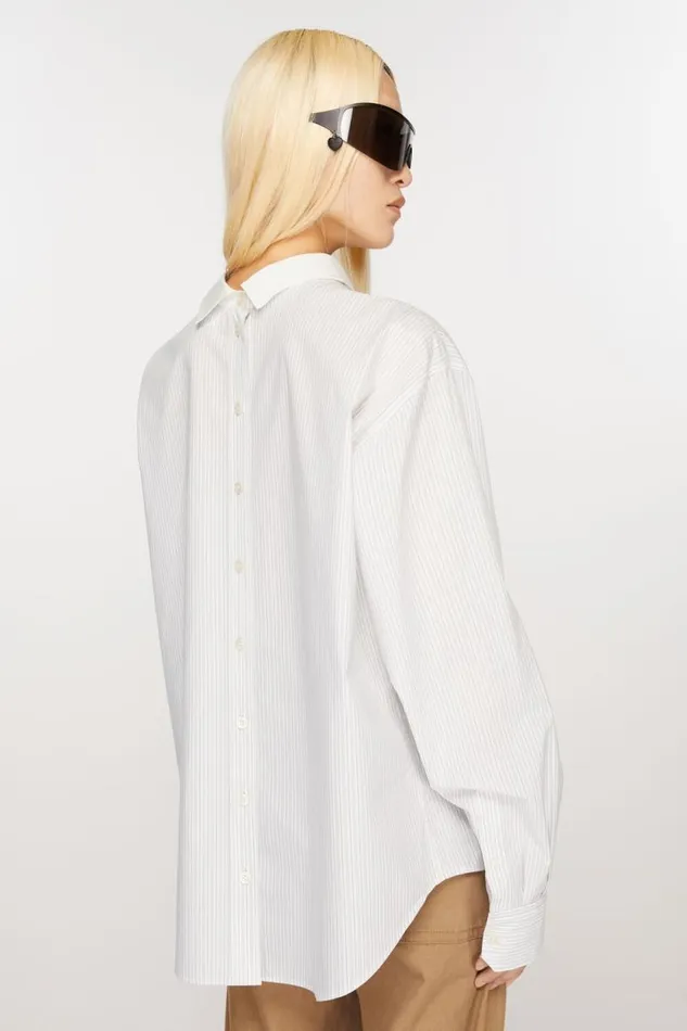 Acne Studios Stripe Shirt Olive Greenwhite Woman Shirts and Blouses